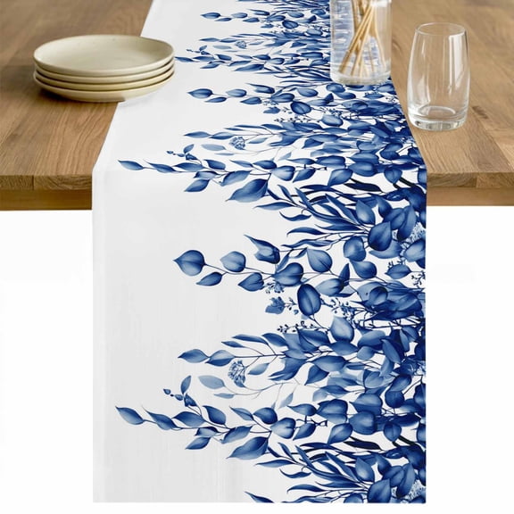 Blue Eucalyptus Table Runner 36 Inches Long Farmhouse Dress Scarves, Weeping Botanical Watercolor Dining Tablerunner for Coffee Table/Kitchen Island/Party Décor, Small 13" x 36"