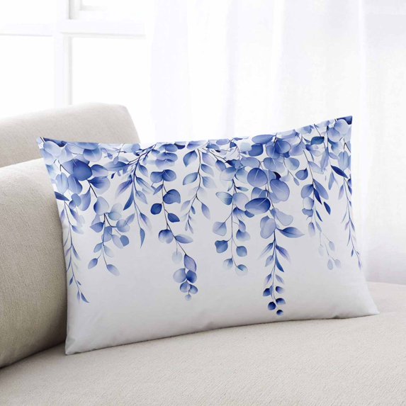 Blue Eucalyptus Throw Pillow Cover, Pillowcase Protectors with Zipper, Breathable Decorative Lumbar Pillow Case Cover, Botanical Plant Rustic Branch Pillow Shams for Couch Sofa 16x24Inch