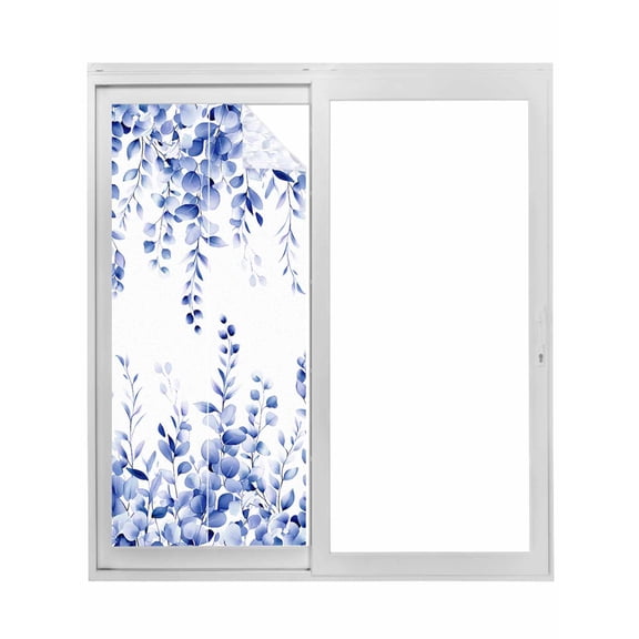 Blue Eucalyptus Window Privacy Film, Botanical Plant Rustic Succulent Branch Static Cling UV Sun Blocking Tint Film Heat Control Windows Films for Bedroom Bathroom, Window Stickers 23.6"x59"