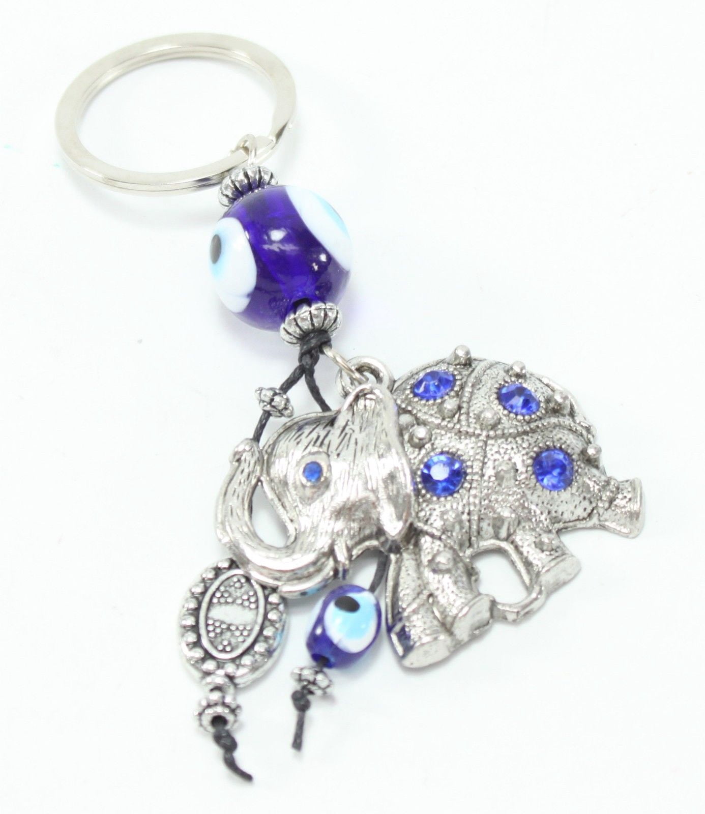 Blue Evil Eye 2" Elephant Keychain Blessing Protection Religious Gift US Seller