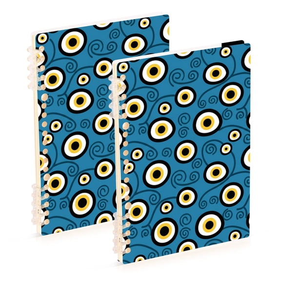 Blue Evil Eye A5 Notebook Set of 2 Refillable 60 Sheets Detachable Ring Binder PP Cover Journal