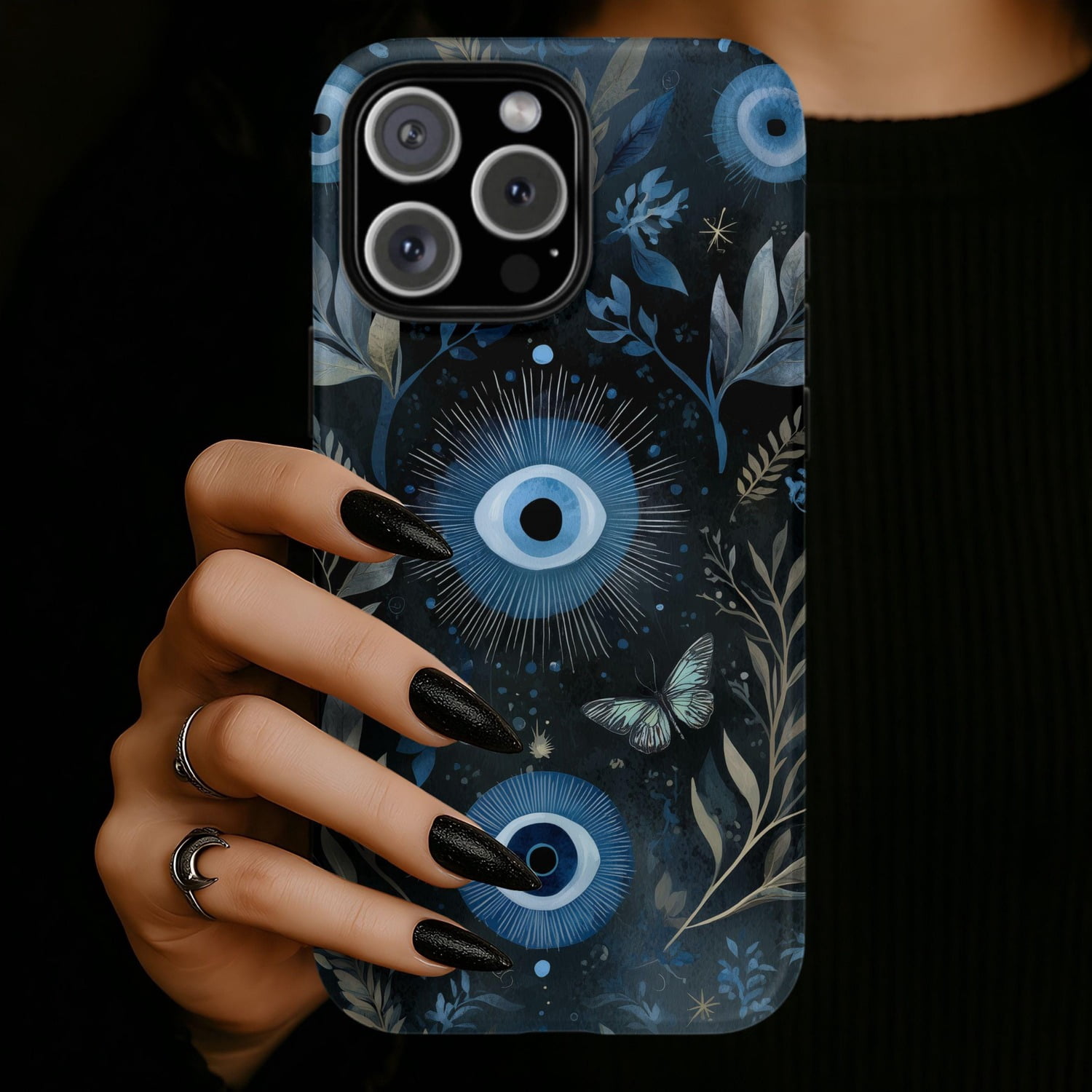 Blue Evil Eye Botanical Butterfly Tough Case for Apple iPhone, Dual ...