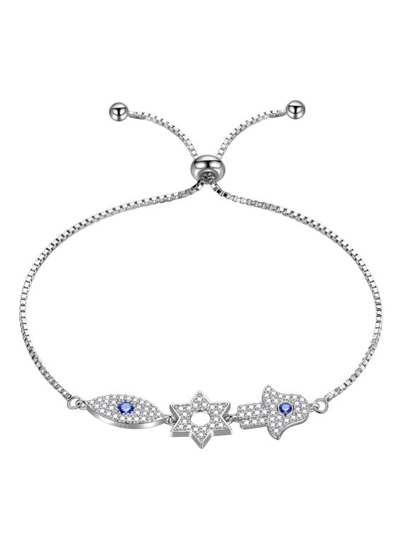 Blue Evil Eye Bracelets 925 Sterling Silver Hamsa Fatima Hand Charm Stars of David Bracelet Protection Amulet Jewelry Gift for Women