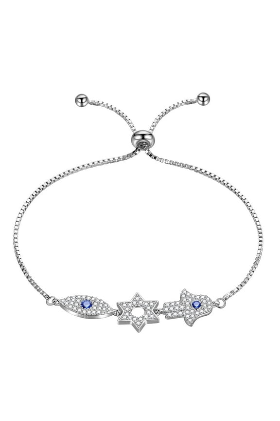 Blue Evil Eye Bracelets 925 Sterling Silver Hamsa Fatima Hand Charm Stars of David Bracelet Protection Amulet Jewelry Gift for Women