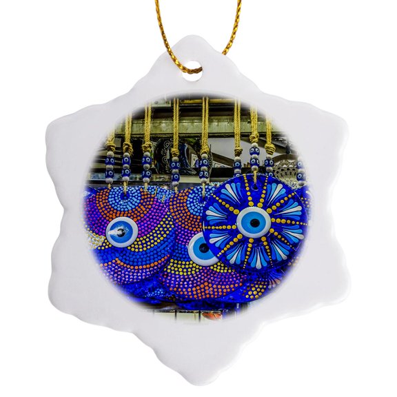 3drose, Blue Evil Eye Charms for Sale, Grand Bazaar, Istanbul, Turkey., 3 inch Snowflake Porcelain Ornament