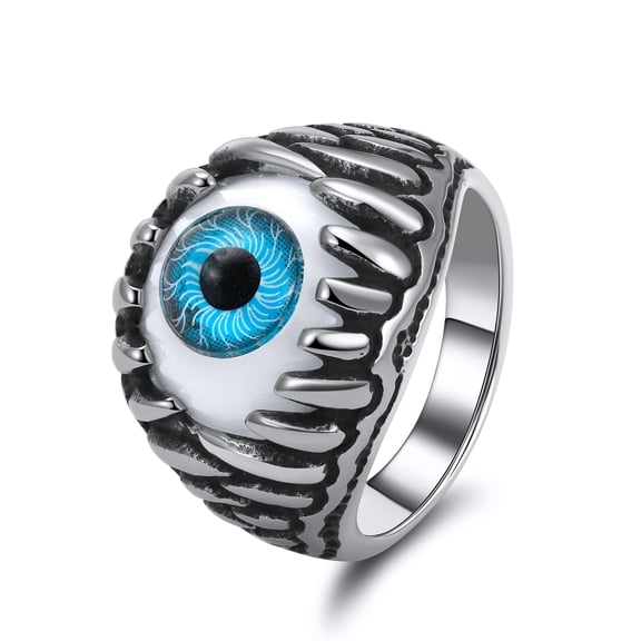 Blue Evil Eye Eyeball Ring for Men Women Stainless Steel Biker Punk Band Size 10 by Ginger Lyne