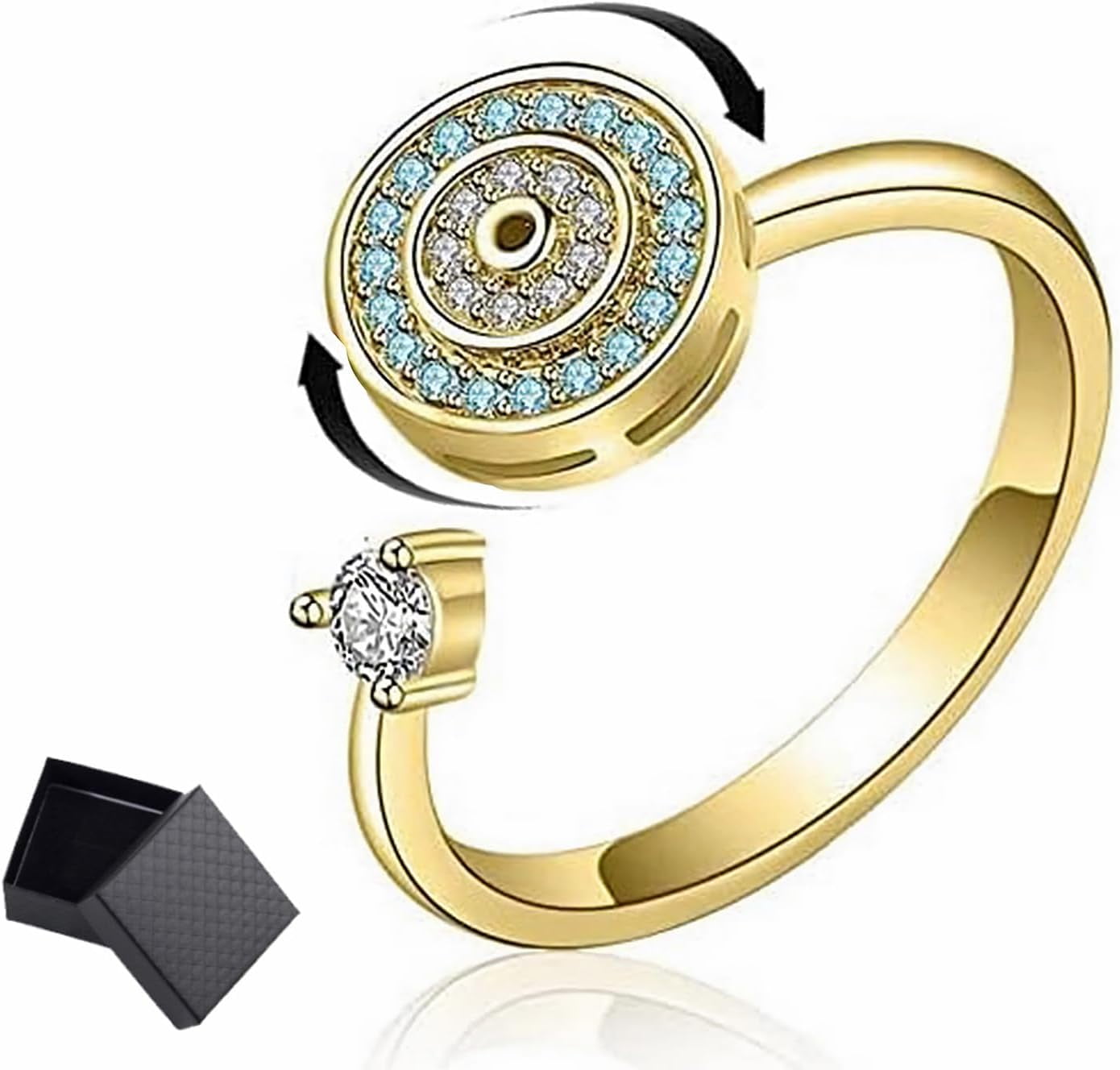 Enamel Turtle & Starfish Crystal Anxiety Spinning Ring - Adjustable Anti-Stress Fidget Ring, Ocean Theme Jewelry