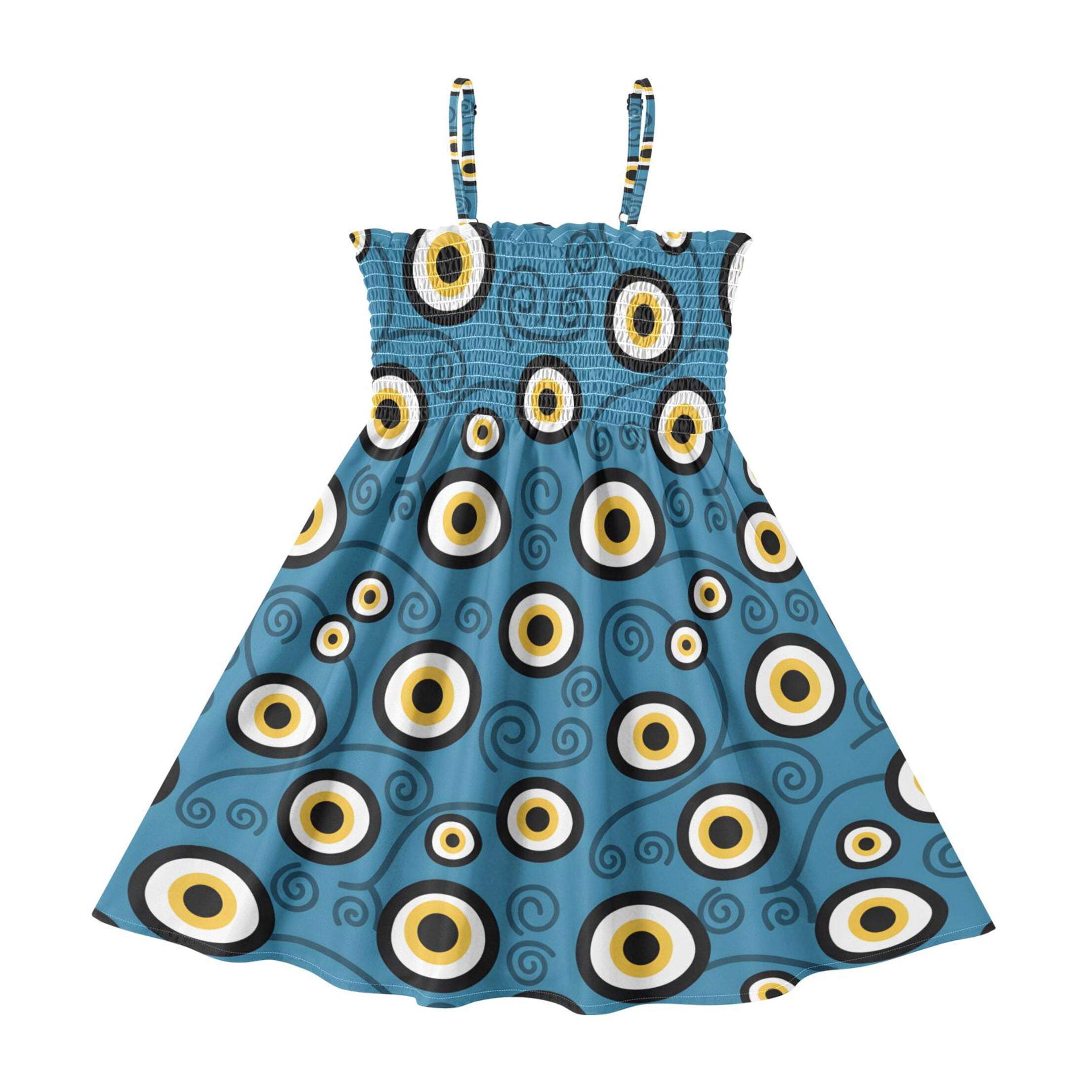 Blue Evil Eye Girls' Casual Dresses 2Y-8Y Sleeveless Ruffle Neck for ...