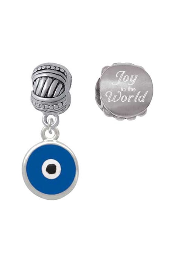 Blue Evil Eye Good Luck Joy to the World Charm Beads (Set of 2)