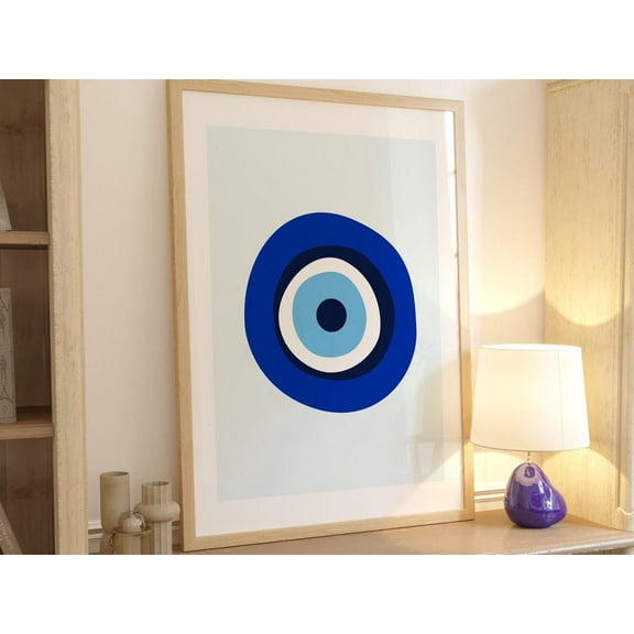 Blue Evil Eye Print Minimalist Wall Art, Stretched Canvas 8x10in