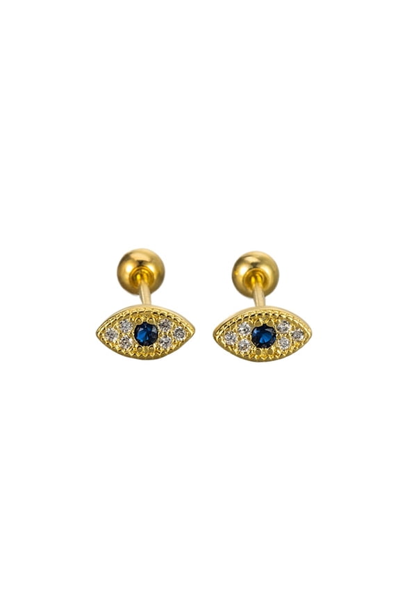 Blue Evil Eye Stud Earrings, Micro Pave Rhinestone Simple Fashion Earrings