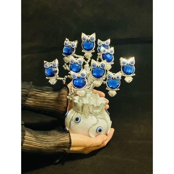Blue Evil Eye Turkish Money Lucky Tree Owls Gift Home Decor