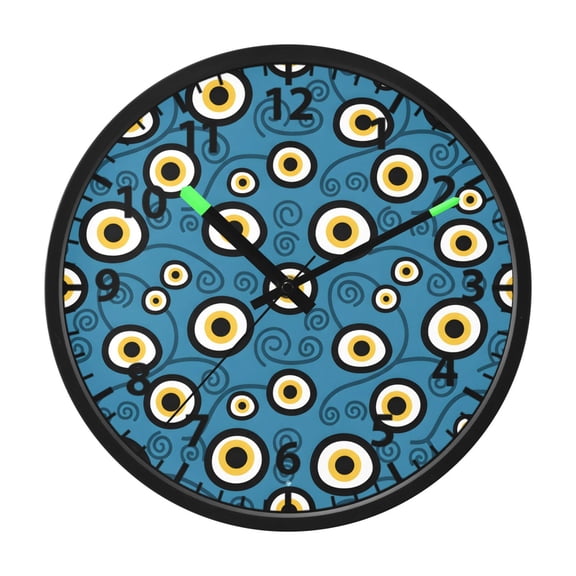 Blue Evil Eye Wall Clock 12 Inch Voice Activated Night Light Silent Non Ticking
