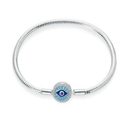 Evil Eye Glass Bead 10mm Bezel Bracelet in Sterling Silver