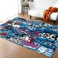 Blue Explosion Punk Graffiti Rugs for Bedroom Home Carpet Living Room ...