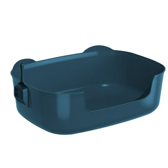 Blue Extra Large Open Cat Litter Tray High Walls Anti Tracking Design Low Entry For Senior Cats Easy Clean Plastic Pet Potty Box 15.75X11.42X5.71 Inch