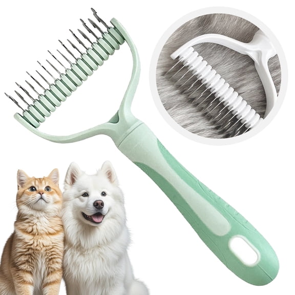Blue Extra Wide Double Sided Pet Grooming Brush for Dogs & Cats, Dematting Comb & Undercoat Rake Effective Deshedding Tool Removes Loose Fur Tangles
