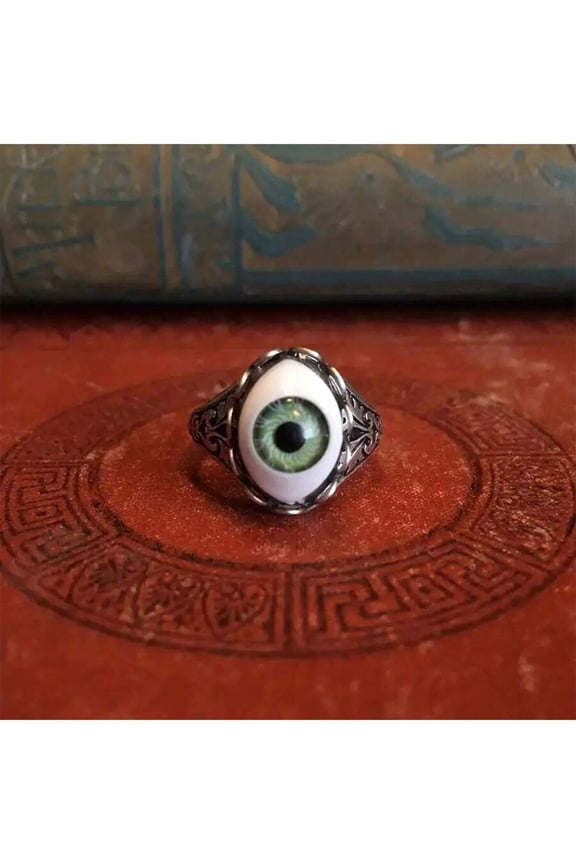 Blue Eye Design Statement Ring With Silvertone Filigree Setting For Adult Wear