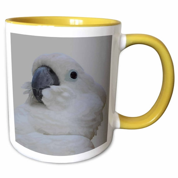 3drose, Blue Eyed Cockatoo Nerdy Face Vector Art, 11oz Two-tone Yellow Mug