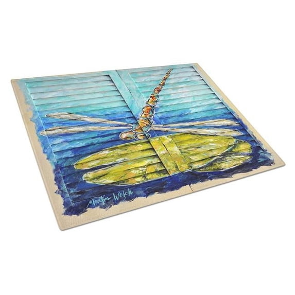 Blue Eyed Dragonfly Glass Cutting Board 12 in x 15 in