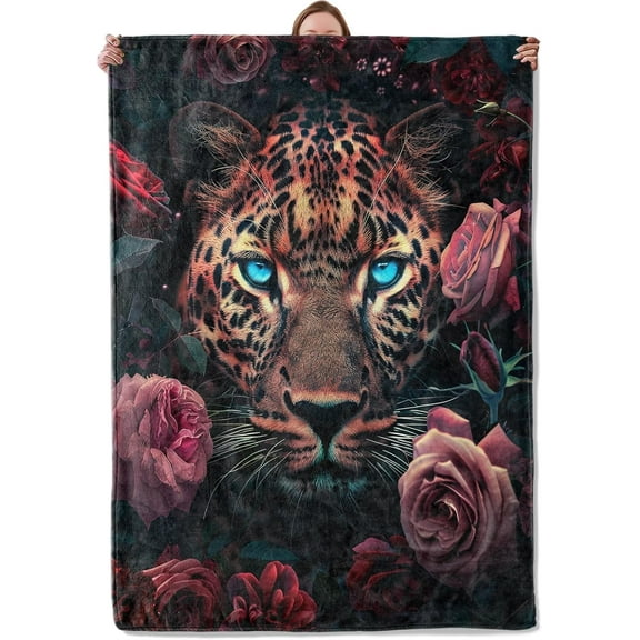 Blue Eyed Leopard Theme Blanket Gifts for Women Girls, Soft Warm Lightweight Flannel Throw Blankets for Living Room Home Sofa Travel Decor 60x50 Inch
