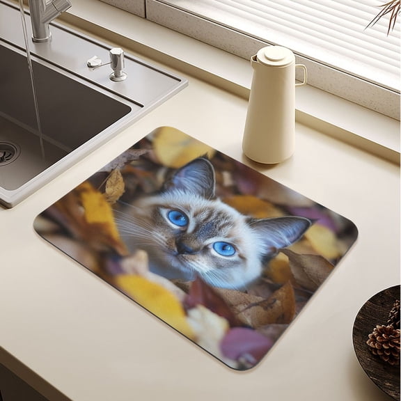 Blue Eyes Cat Drying Mat Diatomaceous Earth Super Absorbent Non-slip Rubber Sole Heat Resistant 230 Degrees Fahrenheit 19.715.7in