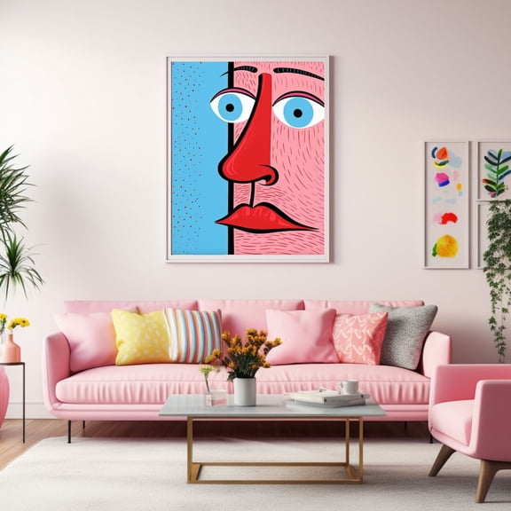 Blue Eyes Red Nose Face Wall Art Poster Unframed Paper Print