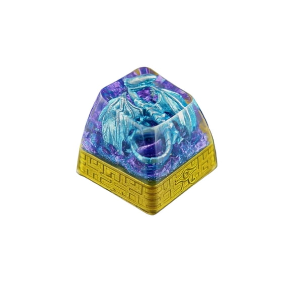 Blue-Eyes White Dragon Resin Artisan Keycap, Translucent Handmade Drip Resin Key for Mechanical Keyboard, 1u Handmade Gift for Anime Fans