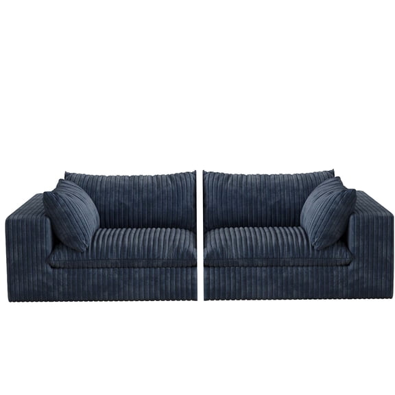 Blue Fabric 2-Seater Sofa with Feather Cushions, Modular Design for Flexible Living Room Arrangement