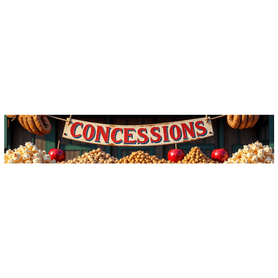 Blue Fabric Concessions Banner with Leather Glove Elements Party Decoration Backdrop for Carnival Events Festival Stalls Popcorn Stands and Fair Booths