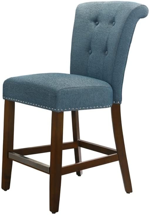Blue Fabric Counter Height Chair with Nailhead Trim