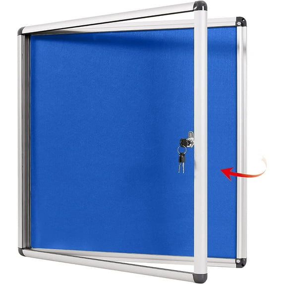 Blue Fabric Lockable Noticeboard Enclosed Pin Bulletin Board Glass Display Case for Wall Office School 6xA4
