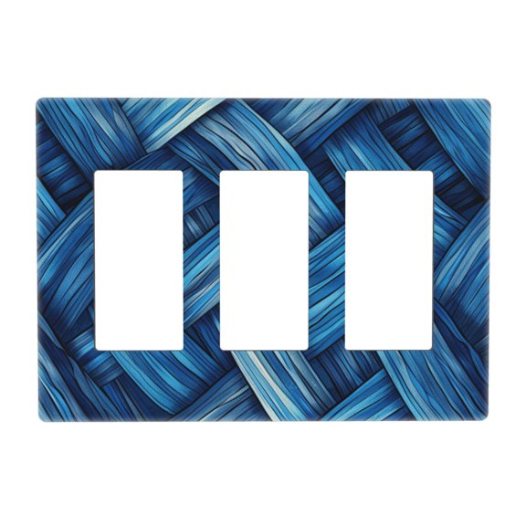 Blue Fabric Mix Drawing Style 3 Gang Toggle Light Switch Cover Decorative Switch Plates and Outlet Covers Wall Plates for Electrical Kitchen Home Office Art Decor