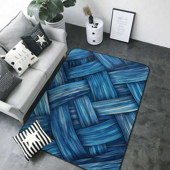 Blue Fabric Mix Drawing Style Print Washable Rugs Area Rugs for Living Room Large Bedroom Kitchen Rug Non-Slip Low-Pile Entryway Rug Floor Mat Carpet for Dining Laundry Room Office Rug 80x58 inch