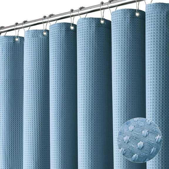 Blue Fabric Shower Curtain - Waffle Weave Textured Heavy Duty Cloth Shower Curtains for Bathroom, 256GSM Hotel Luxury Weighted Bath Curtain Set with 12 Plastic Hooks,72x72, Moonlight Blue