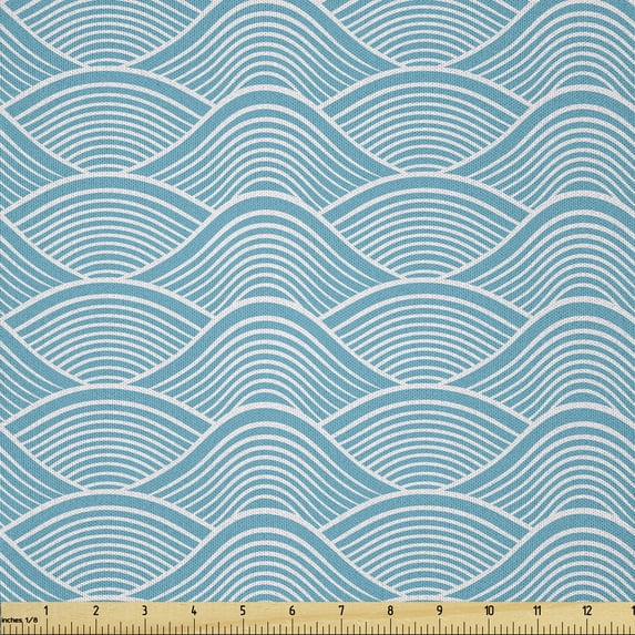 Blue Fabric by The Yard, Ocean Inspired Waves Pattern with Japanese Influences Nautical Maritime Aquatic, Microfiber Fabric for Arts and Crafts Textiles & Decor, 1 Yard, Sky Blue, by Ambesonne