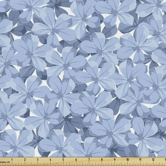Ambesonne Blue Fabric by the Yard Upholstery, Retro Plumbago Blossoms, 3 Yards, Blue and White