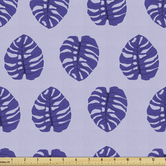 Ambesonne Blue Fabric by the Yard Upholstery, Exotic Monstera Leaves Images, 1 Yard, Quartz Mauve