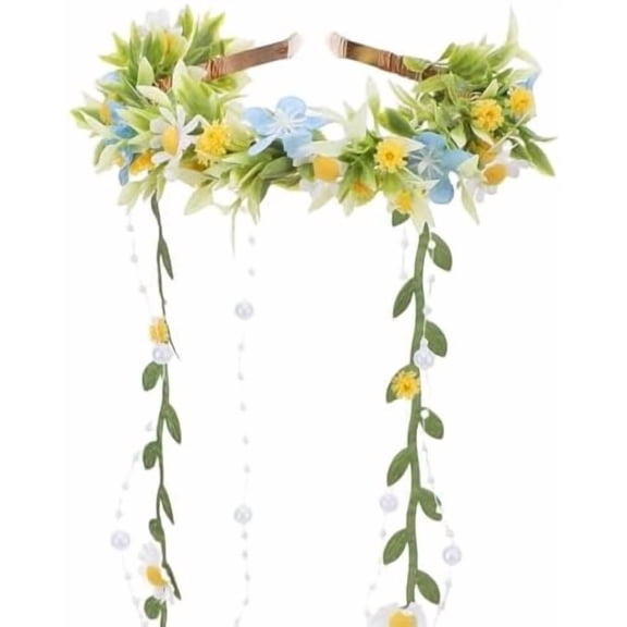 Blue Fairy Flower Headpeice, Woodland Fantasy Forest Floral Crown, Daisy Flower Headband with Vines for Women Renaissance Renfaire Costume Halloween Party Hair Accessories