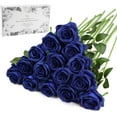 thumbnail image 1 of Blue Fake Roses Artificial Flowers - Fake Artificial Roses Silk Flowers with Stems for Home Wedding Hotel Office Centerpiece Decor（Navy Blue）, 1 of 5