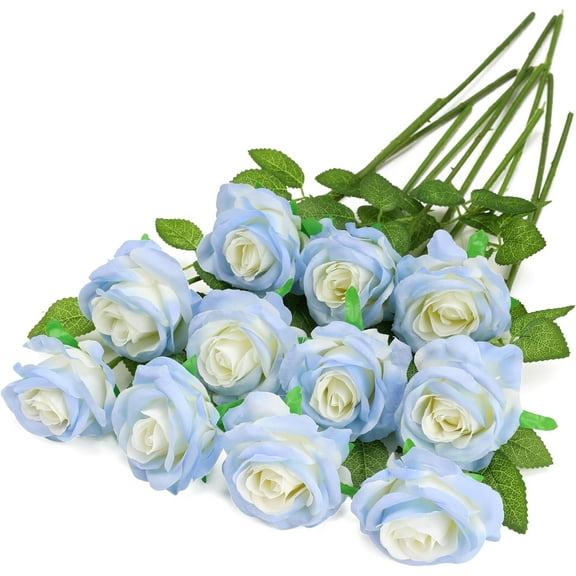 Blue Fake Roses Artificial Flowers - Fake Artificial Roses Silk Flowers with Stems for Home Wedding Hotel Office Centerpiece Decor（Sky Blue）