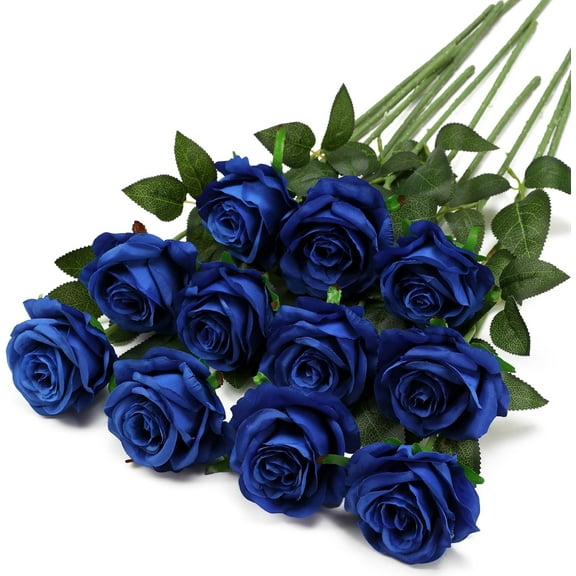 Blue Fake Roses Artificial Flowers - Fake Artificial Roses Silk Flowers with Stems for Home Wedding Hotel Office Centerpiece Decor