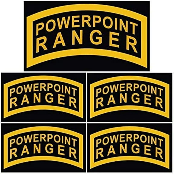 Blue Falcon Supply 3"x6" and 2"x4" "Powerpoint Ranger" Vinyl Bumper Stickers, 5 Pack Total
