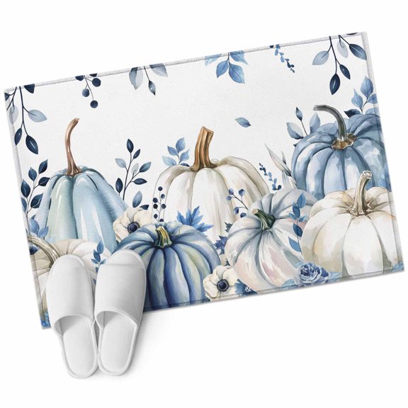 Blue Fall 2'x3' Washable Rug, Thanksgiving Pumpkins Weeping Botanical Non-Slip Soft Doormat Area Rugs for Entrance Bathroom Bedsides, Carpet for Kitchen Bedroom, Entryway Floor Mat