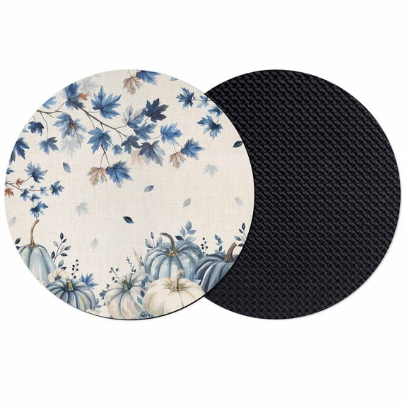 Blue Fall Pumpkins Coasters Set of 2, Absorbent Coasters for Drinks, Thanksgiving Maple Leaf Tree Coaster for Desk Coffee Table Protection, Home Decor House Warming Gifts 4"