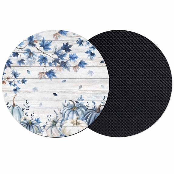 Blue Fall Pumpkins Coasters Set of 2, Absorbent Coasters for Drinks, Thanksgiving Maple Leaf Tree Vintage Coaster for Desk Coffee Table Protection, Home Decor House Warming Gifts 4"