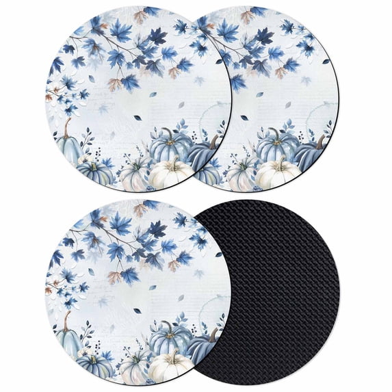 Blue Fall Pumpkins Coasters Set of 4, Absorbent Coasters for Drinks, Thanksgiving Maple Leaf Tree Retro Coaster for Desk Coffee Table Protection, Home Decor House Warming Gifts 4"