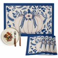 thumbnail image 1 of Blue Fall Pumpkins Placemats Set of 4, Thanksgiving Floral Botanical Foliage Washable Wipeable Table Mats for Dining Tables, Indoor Outdoor Kitchen Place Mats for Holiday Party Table Decor, 1 of 9