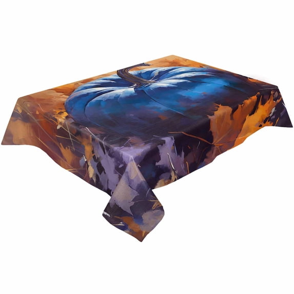 Blue Fall Pumpkins Rectangle Tablecloths 54x87,Autumn Maple Leaf Vintage Oil Painting Table Cloth Table Cover Indoor/Outdoor Tabletop Decor for Wedding Holiday Party Dinner Baby Shower