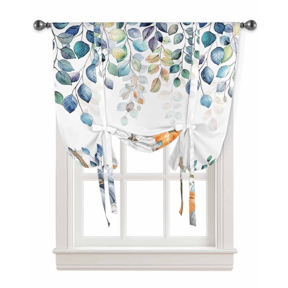 Blue Fall Tie Up Curtains for Kitchen Bathroom Bedroom Windows 45 Inch Length, Thanksgiving Pumpkins Weeping Maple Leaf Balloon Drape Curtains Shade Rod Pocket Drapery Curtain Panel, 42"x45"
